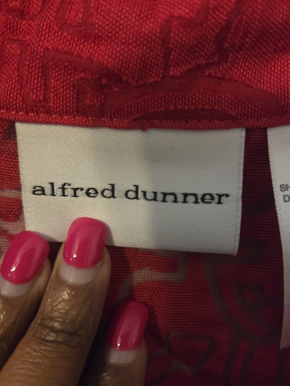 Alfred Dunner Women's Red Sheer Anchor Button Up Blouse Top 3/4 Sleeve Sz 10 - Picture 6 of 7